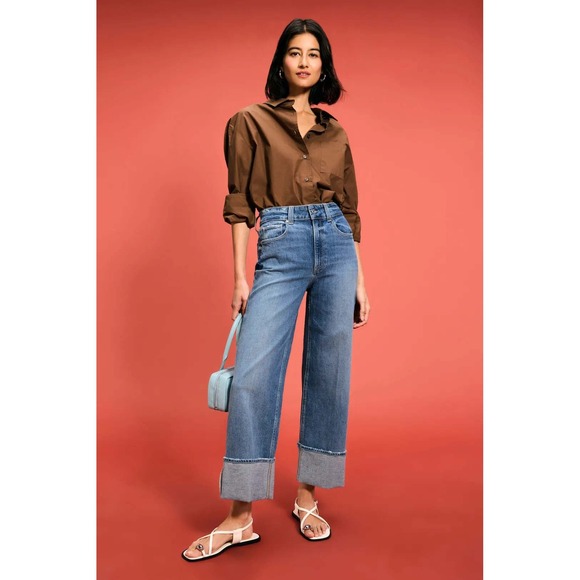 PAIGE Denim - Paige Sasha Ankle Jeans Cuffed Wide Leg Blue High Rise Cropped Denim Womens 27